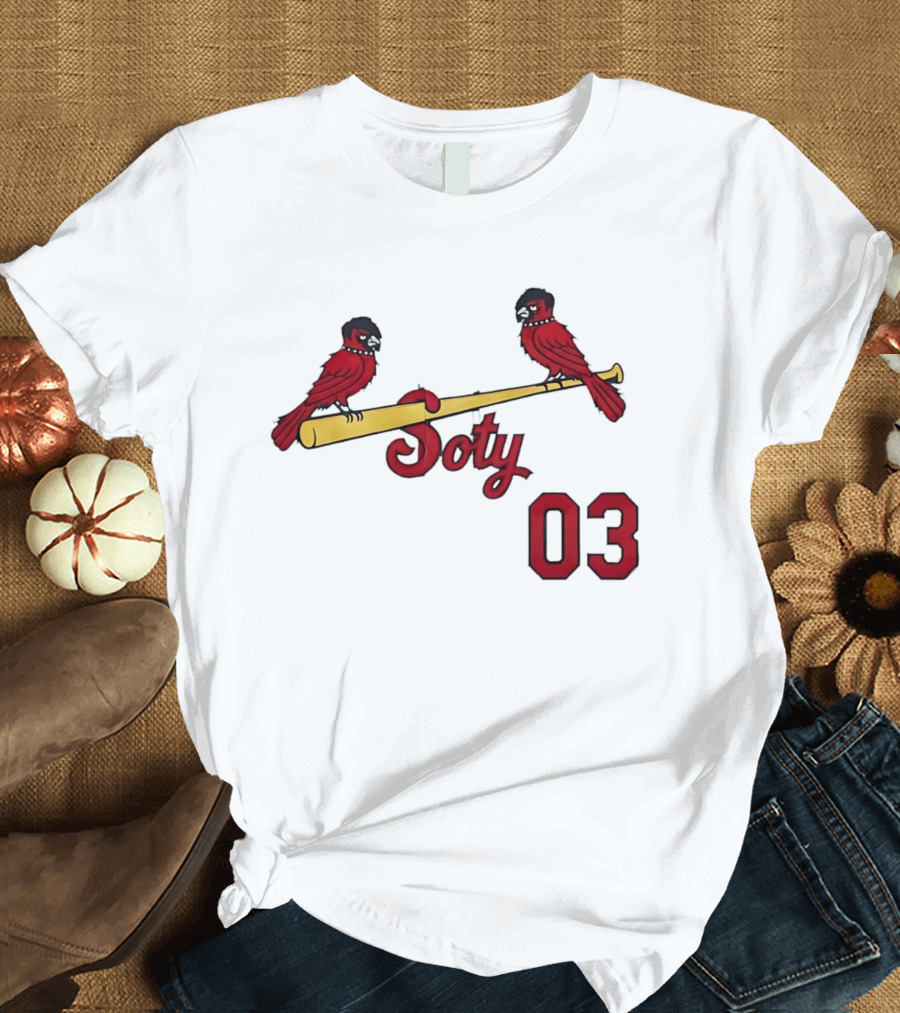Soty 03 St Louis Cardinals Cartoon Emo Birds On Baseball Bat T-Shirt