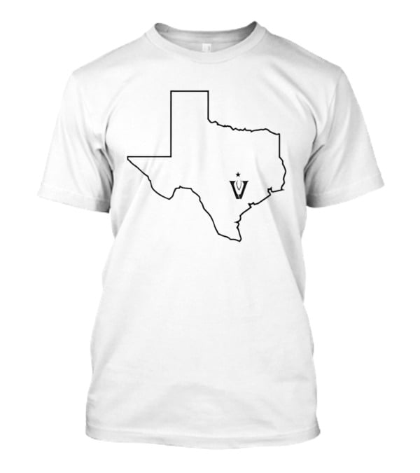 State Of Texas Map Black Line Star V T-Shirt