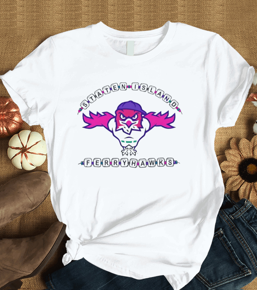 Staten Island Ferryhawks Cartoon Bird Backwards Cap Beads T-Shirt