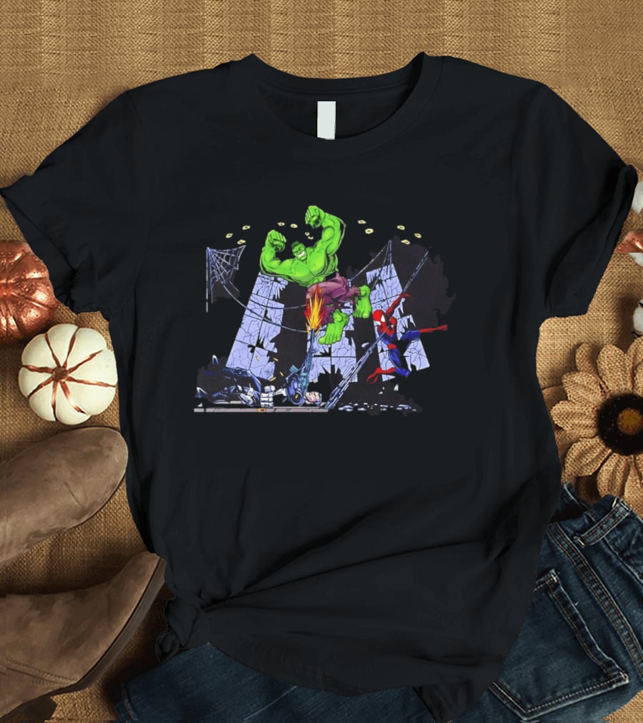 Battle Royale Hulk Vs Spider Man And Punisher Epic Showdown T-Shirt