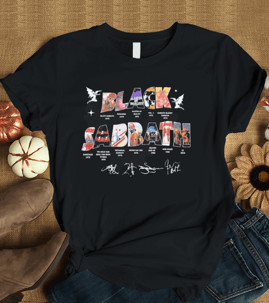 Black Sabbath Albums 1970 2013 Signatures And Discography T-Shirt