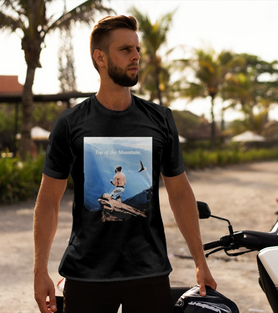 Islam Makhachev Top Of The Mountain Scenic Martial Arts Triumph T-Shirt