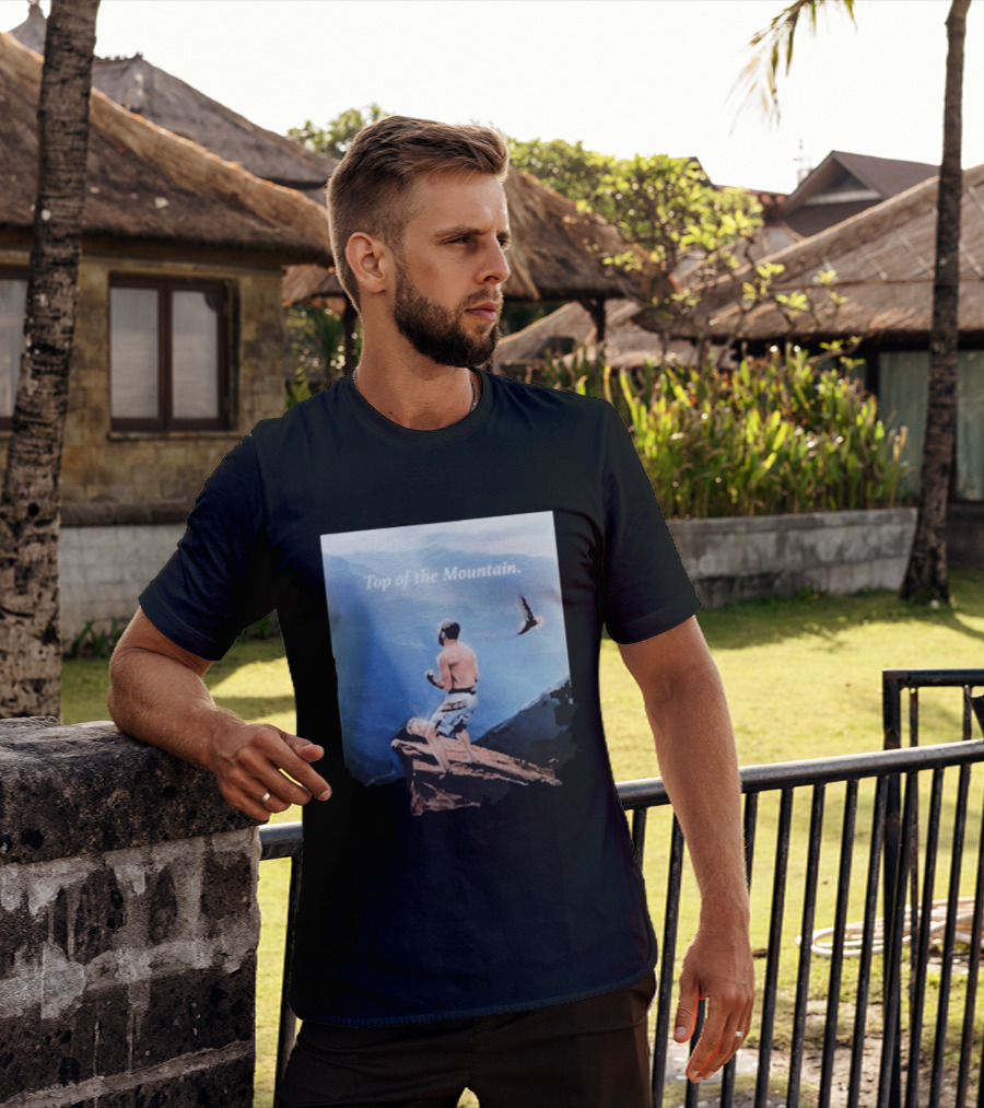 Islam Makhachev Top Of The Mountain Scenic Martial Arts Triumph T-Shirt