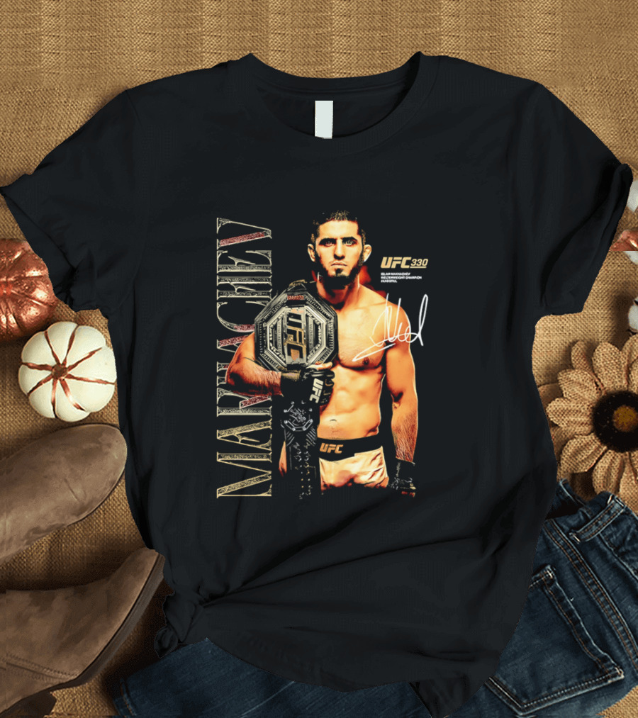 Islam Makhachev UFC Champion Signature Autograph Belt T-Shirt