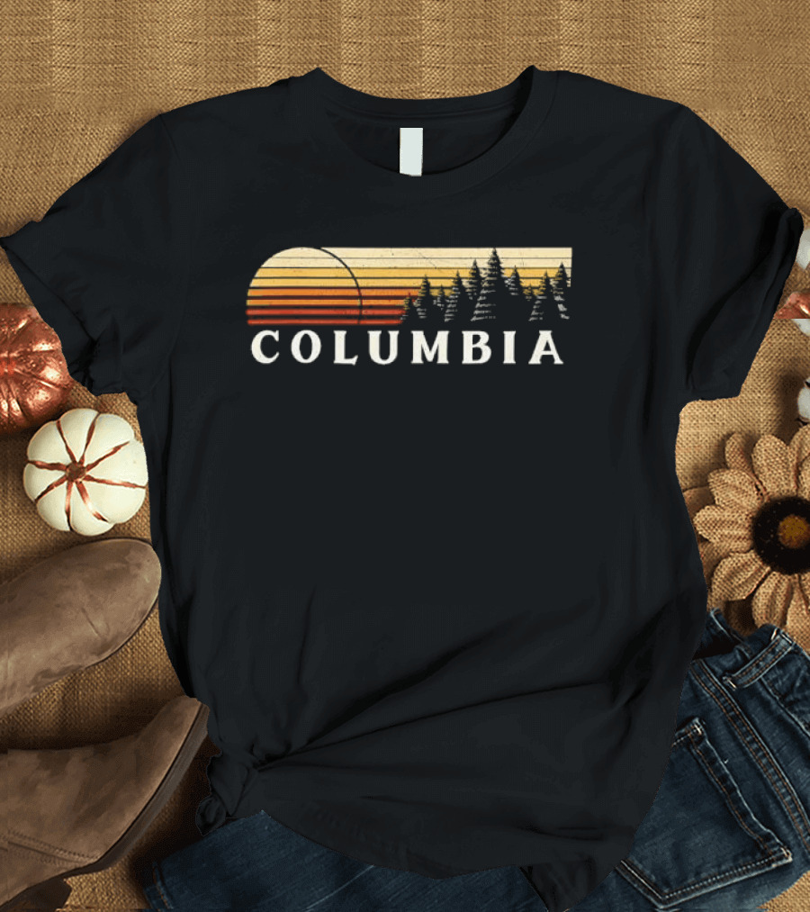 Columbia Sunset Pine Trees Forest Distressed T-Shirt