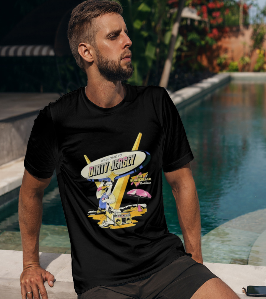 Philadelphia 76ers Welcome To Dirty Jersey Blue Collar Caribbean Cartoon Seagull Beach Boombox T-Shirt