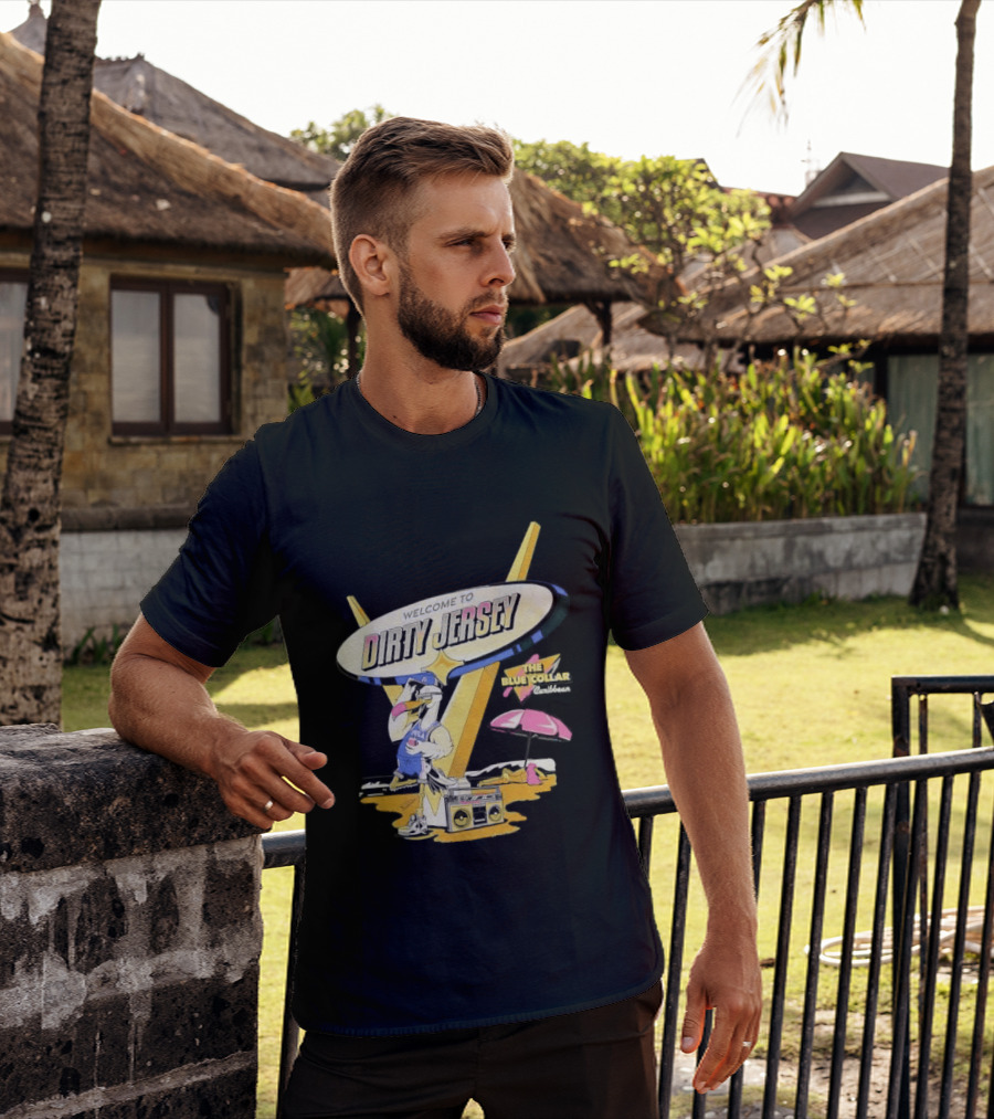 Philadelphia 76ers Welcome To Dirty Jersey Blue Collar Caribbean Cartoon Seagull Beach Boombox T-Shirt