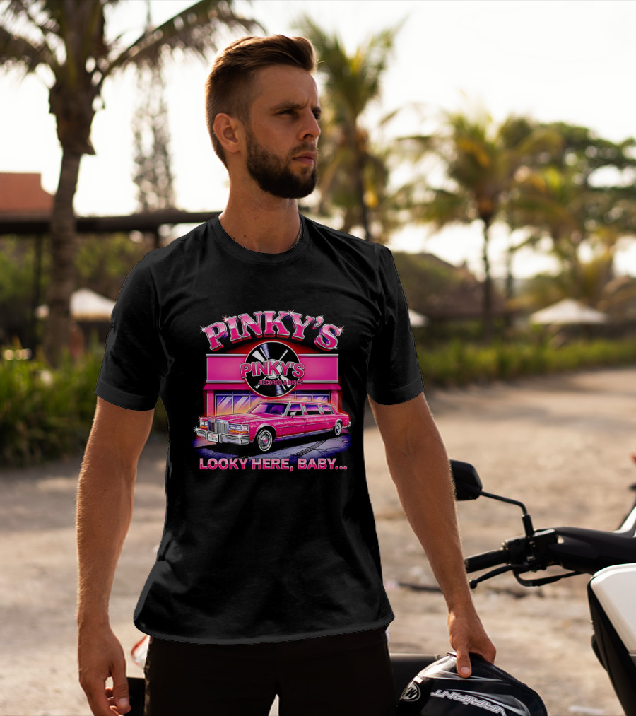 Pinky's Records And Discs Pink Limousine Looky Here Baby T-Shirt