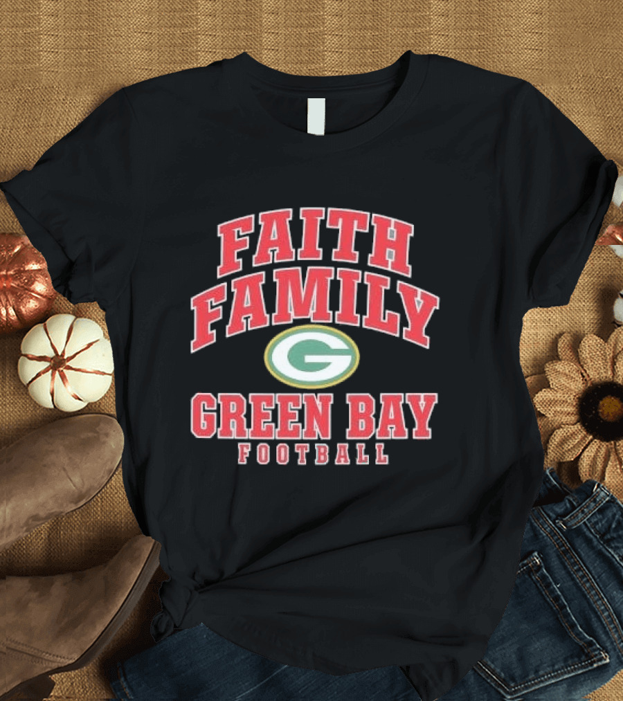Faith Family Green Bay Football Oval G Distressed T-Shirt