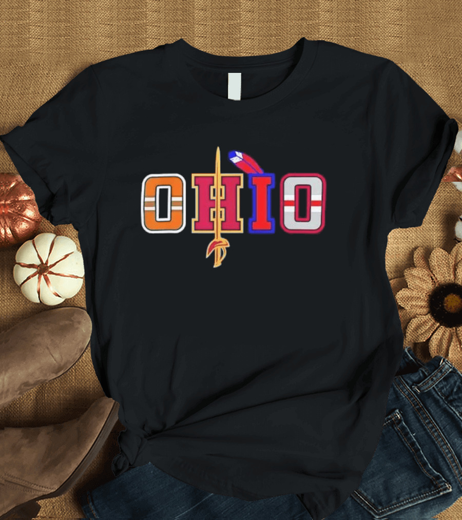Ohio Cleveland Sports Letter Block Sword Feather T-Shirt