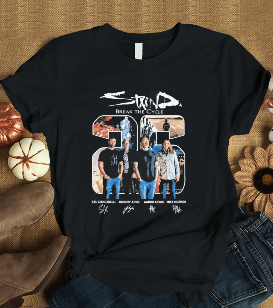 Staind Break The Cycle 23 Sal Giancarelli Johnny April Aaron Lewis Mike Mushok Signatures Rock Band T-Shirt