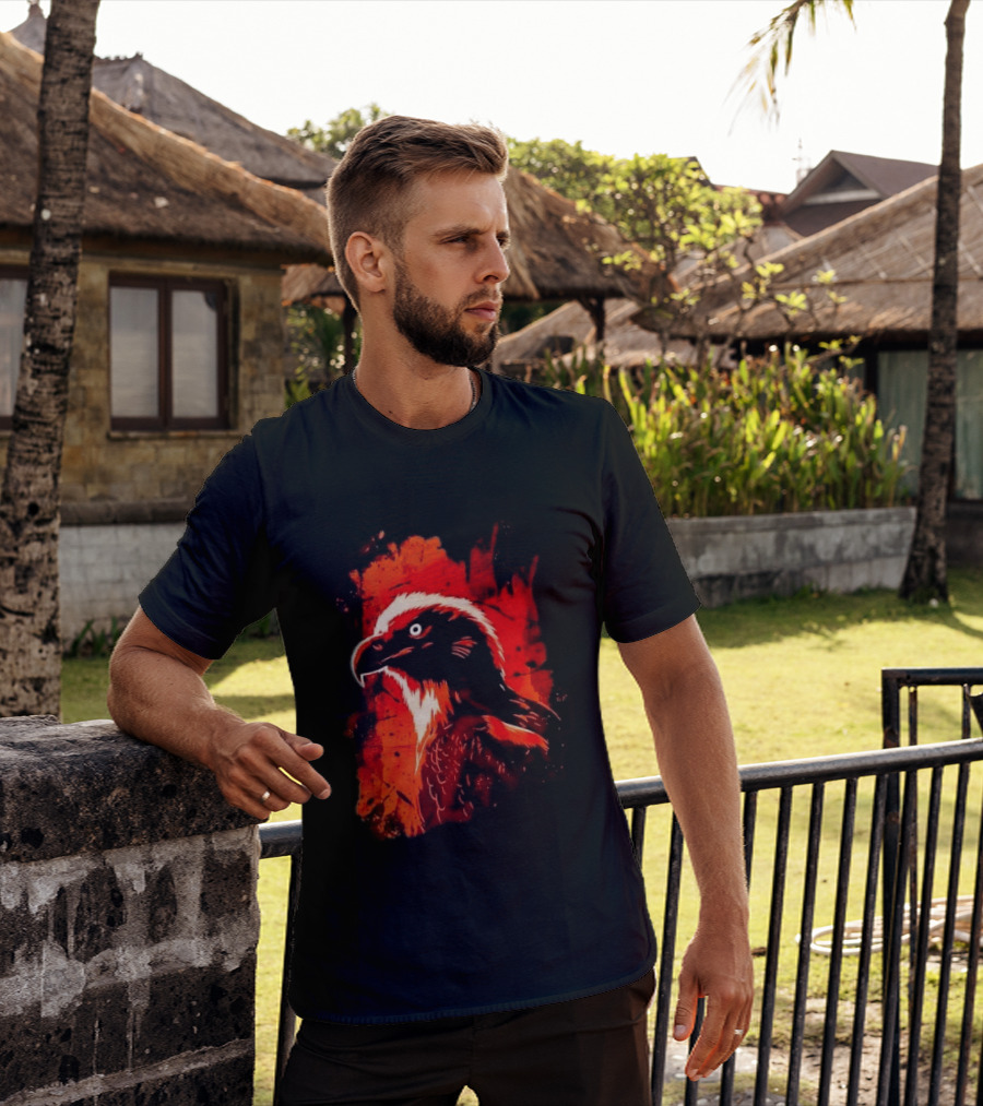 Stylized Bearded Vulture Head Fiery Orange Watercolor Art Bird Wildlife T-Shirt
