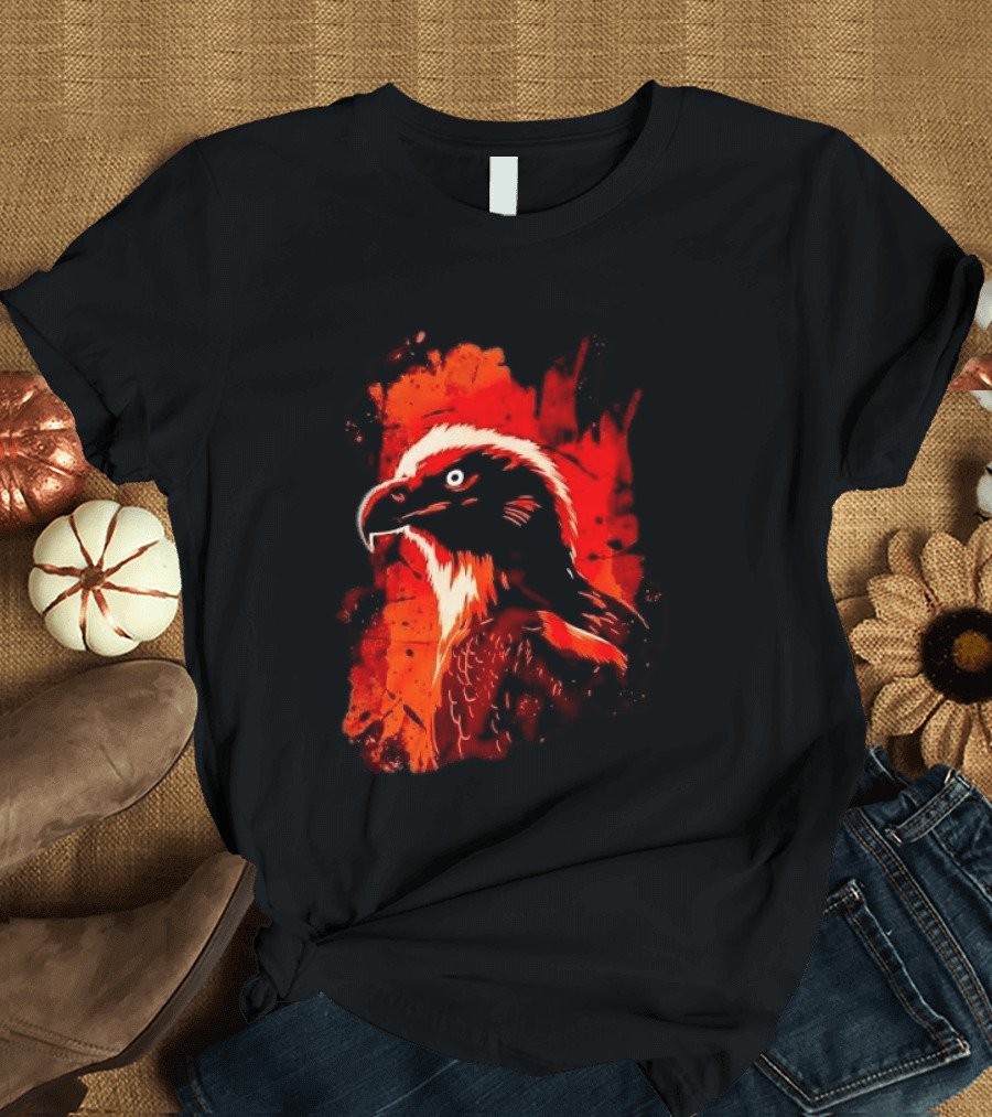 Stylized Bearded Vulture Head Fiery Orange Watercolor Art Bird Wildlife T-Shirt