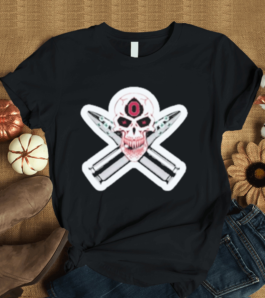 Ohio State Buckeyes Skull With Crossed Silver Bullets T-Shirt
