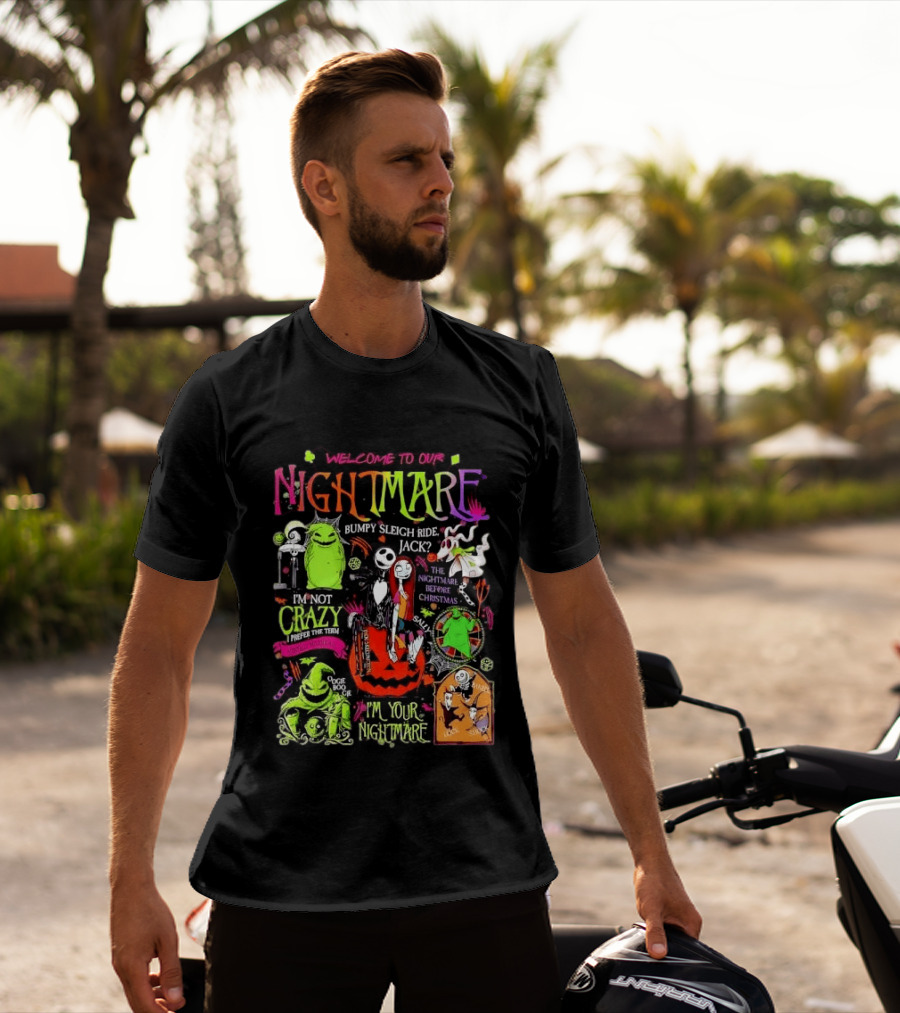 Welcome To Our Nightmare Bumpy Sleigh Ride Jack Oogie Boogie Nightmare Before Christmas Characters Pumpkin Collage T-Shirt