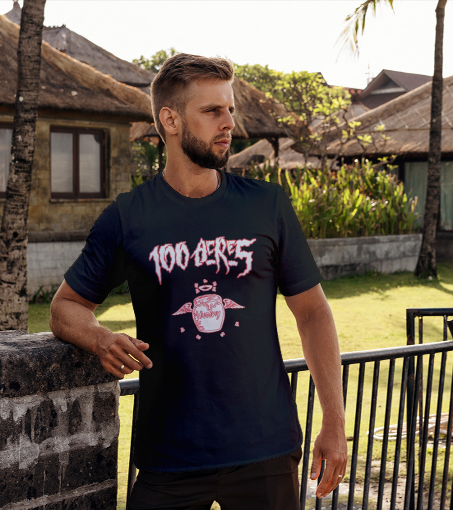 100 Acres Hunny Winged Honey Pot With Dripping Text And Doodles T-Shirt