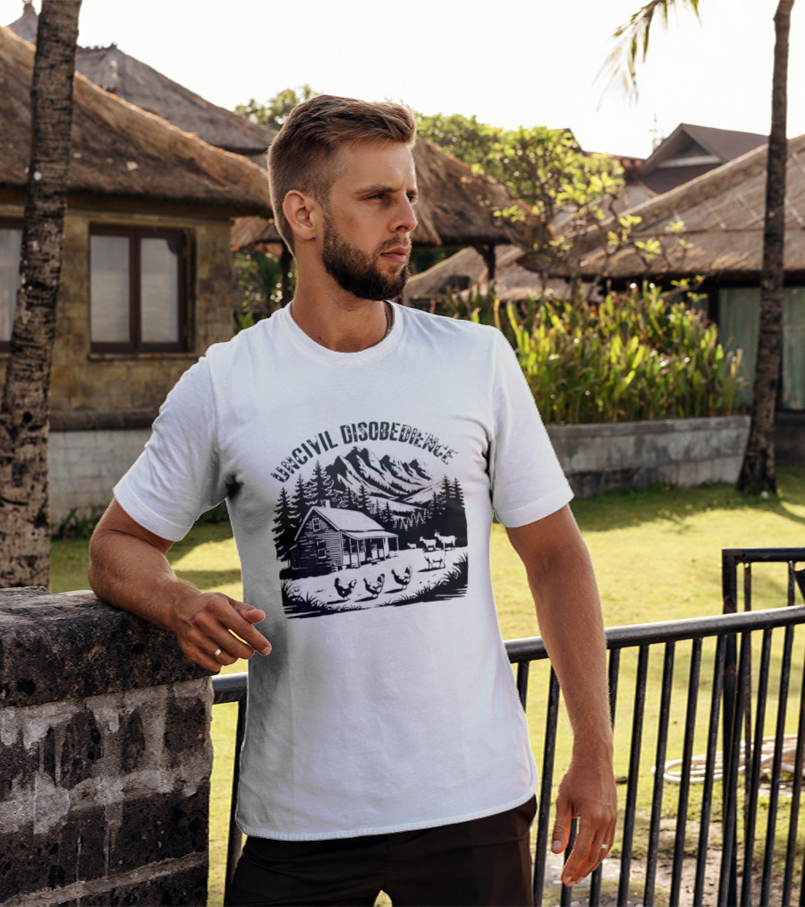 Uncivil Disobedience Distressed Mountain Cabin Homestead With Chickens And Goats T-Shirt