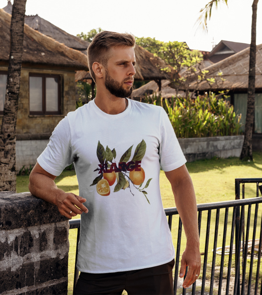 Xlarge Watercolor Oranges Citrus Branch Leaves Slice T-Shirt