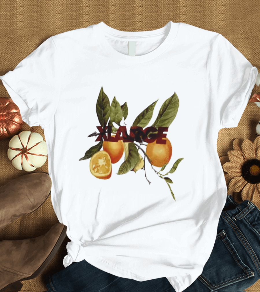 Xlarge Watercolor Oranges Citrus Branch Leaves Slice T-Shirt