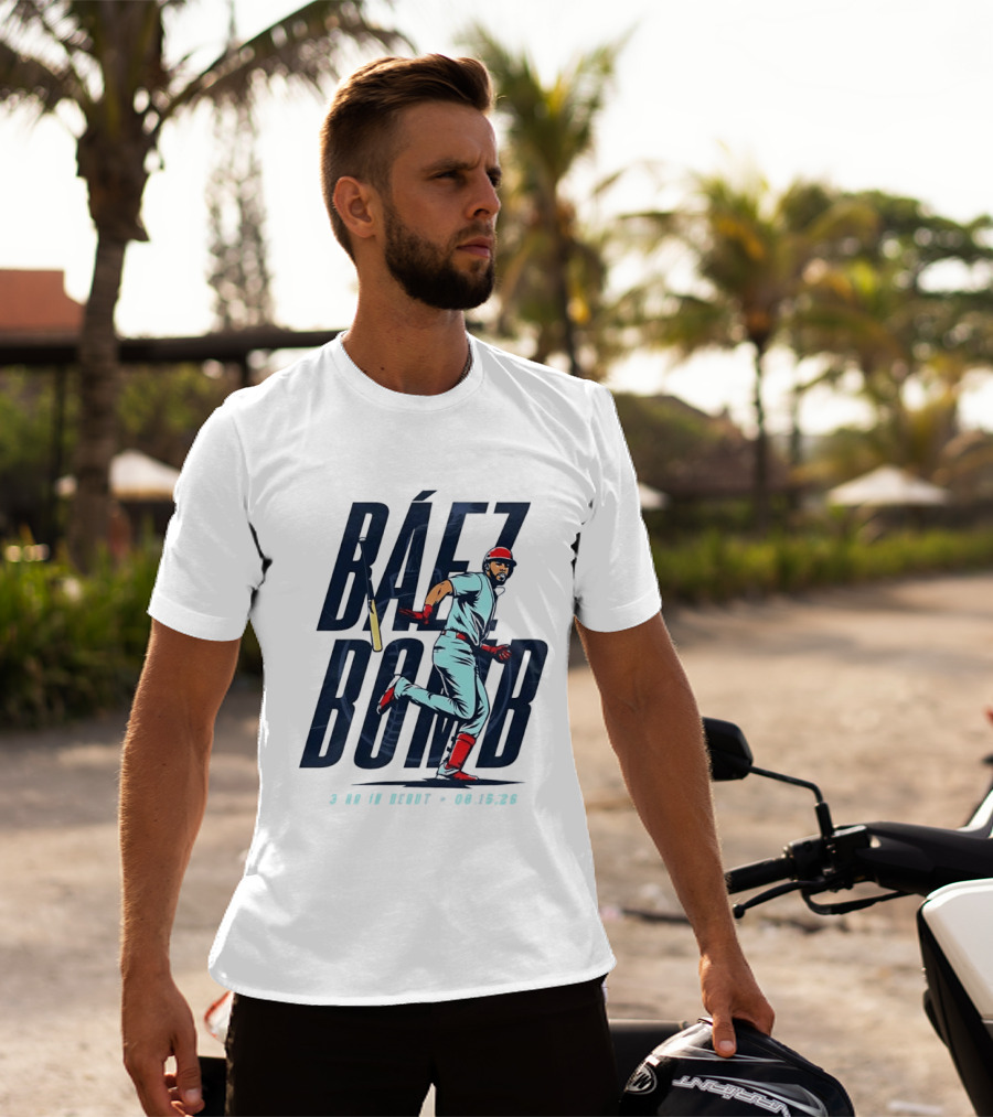 Báez Bomb 3 HR In Debut 08 15 26 Cartoon Baseball Player Running T-Shirt