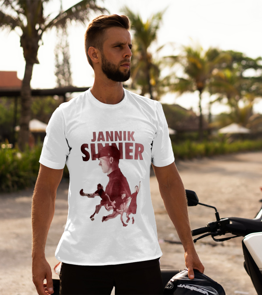Jannik Sinner Red Double Exposure Tennis Action Poses T-Shirt