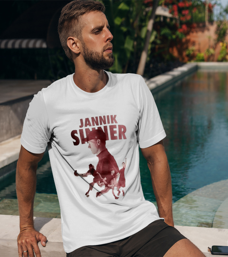Jannik Sinner Red Double Exposure Tennis Action Poses T-Shirt