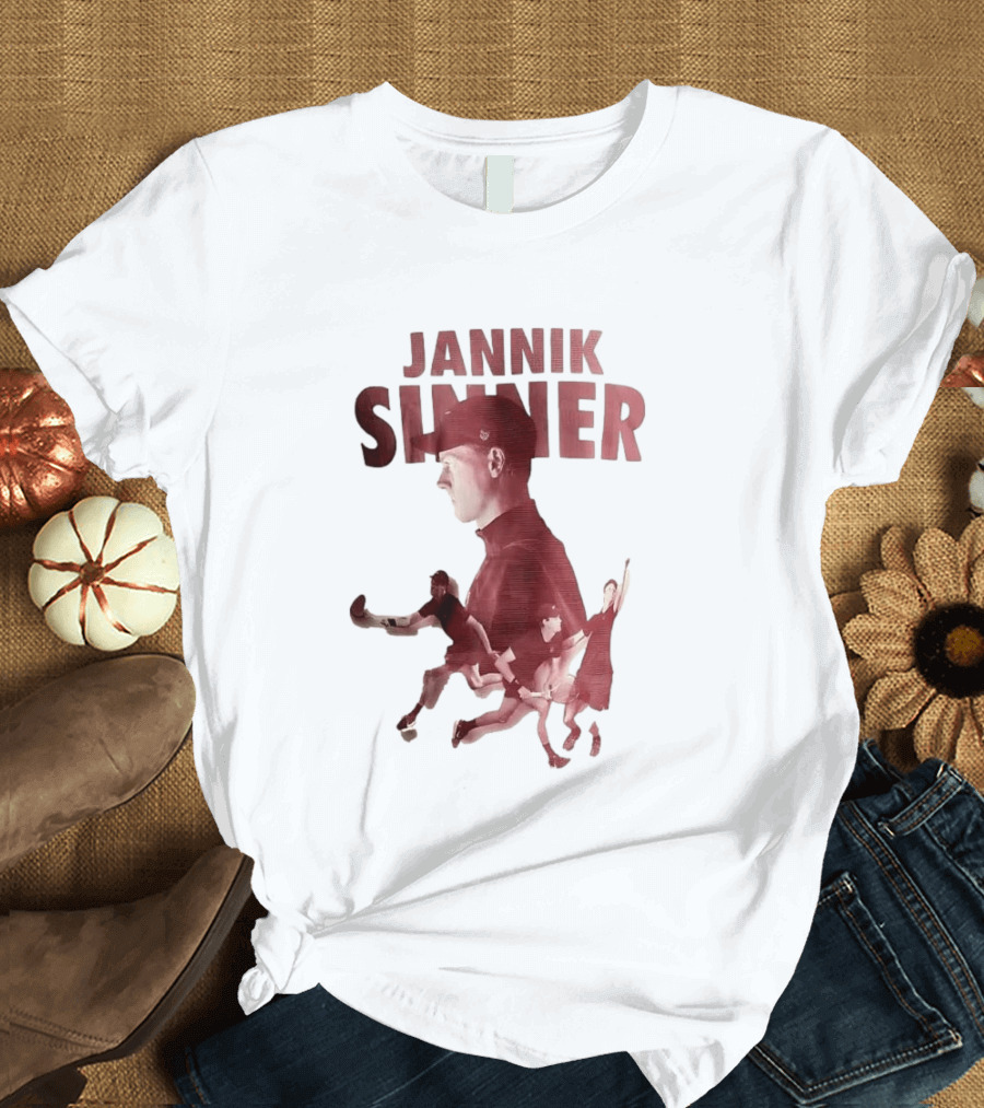 Jannik Sinner Red Double Exposure Tennis Action Poses T-Shirt