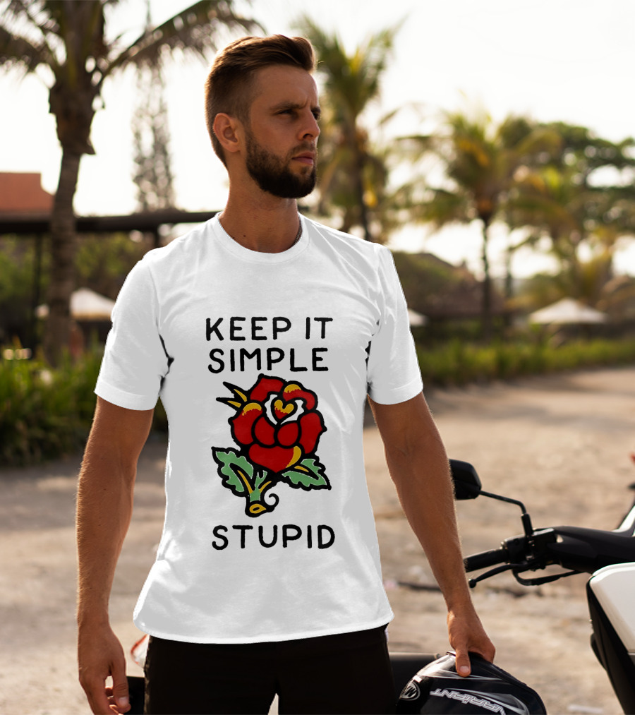 Keep It Simple Stupid Red Rose Kiss Minimalist T-Shirt
