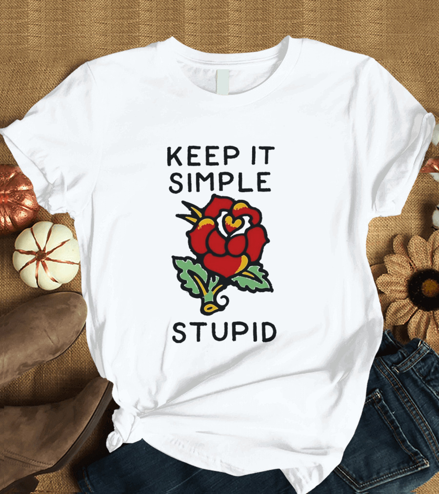 Keep It Simple Stupid Red Rose Kiss Minimalist T-Shirt