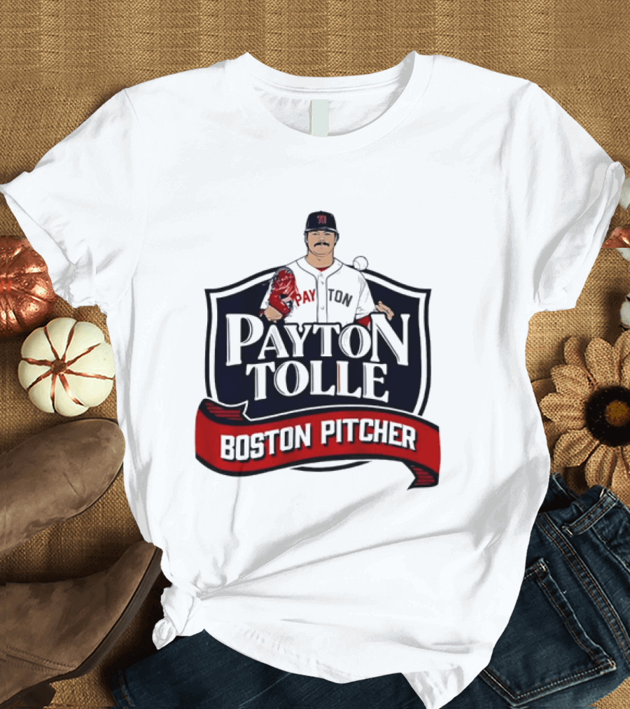 Payton Tolle Boston Pitcher Cartoon Player Shield Ribbon T-Shirt