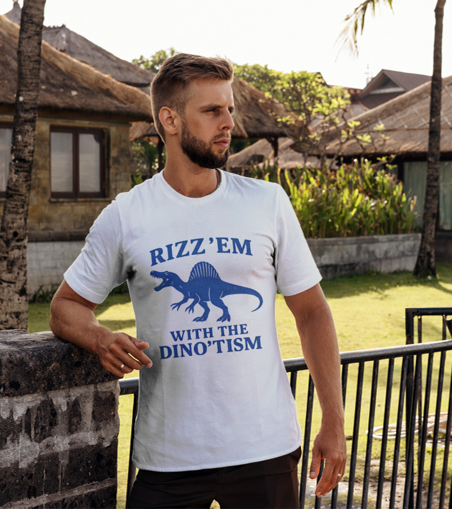 Rizz'em With The Dino'tism Spinosaurus Roaring Blue T-Shirt