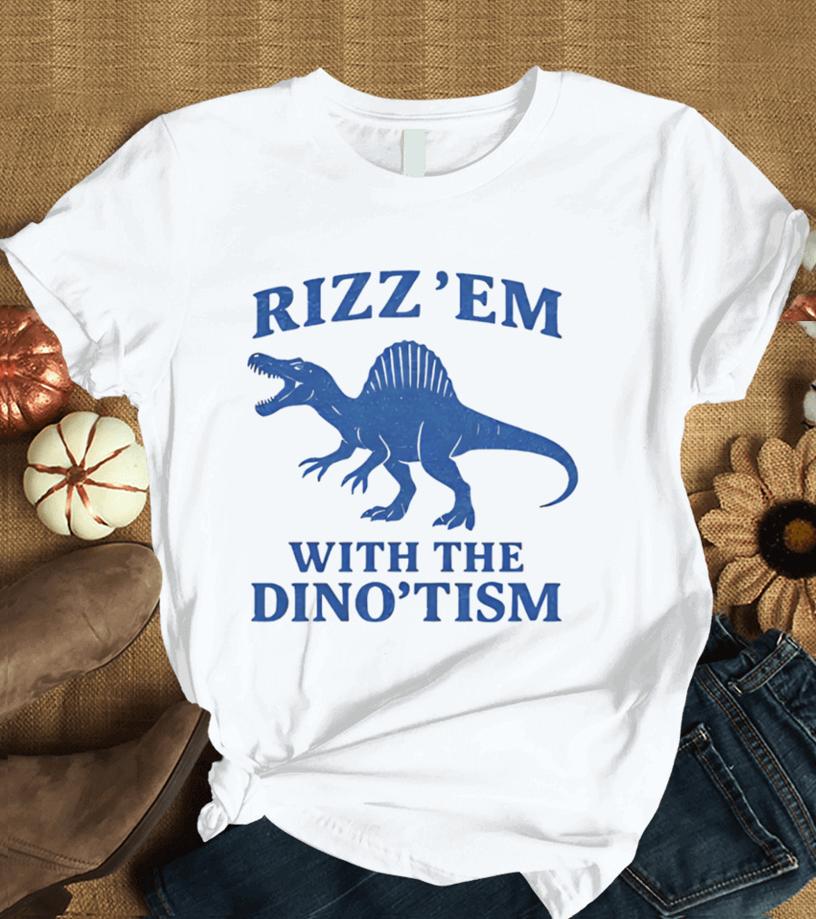 Rizz'em With The Dino'tism Spinosaurus Roaring Blue T-Shirt