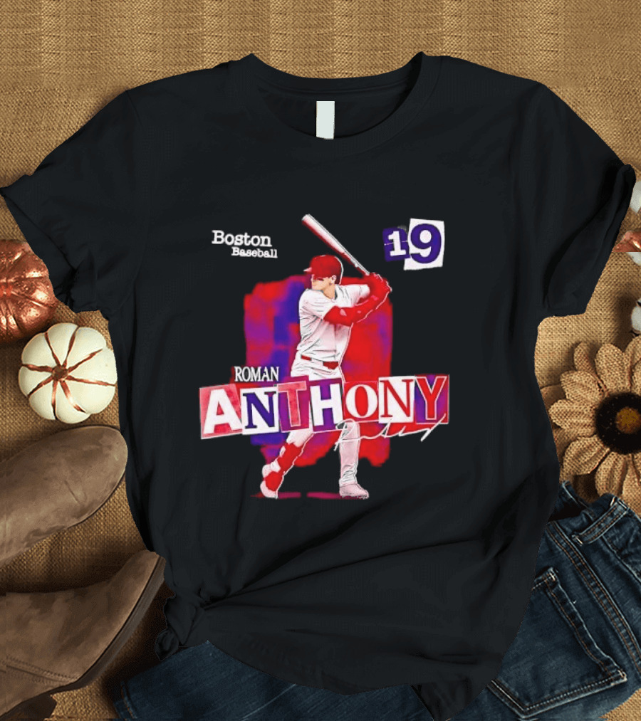 Boston Baseball 19 Roman Anthony Player Batting Red Paint T-Shirt