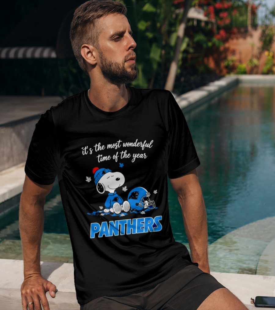 Panthers It's The Most Wonderful Time Of The Year Cartoon Snoopy Beanie Helmet T-Shirt