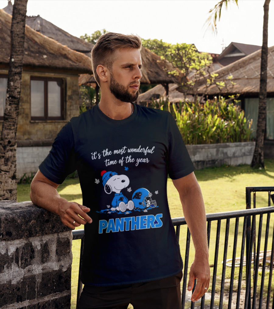Panthers It's The Most Wonderful Time Of The Year Cartoon Snoopy Beanie Helmet T-Shirt