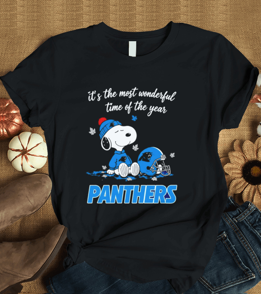 Panthers It's The Most Wonderful Time Of The Year Cartoon Snoopy Beanie Helmet T-Shirt