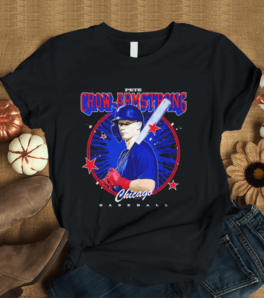 Chicago Baseball Pete Crow Armstrong Batting Photo Red Stars T-Shirt
