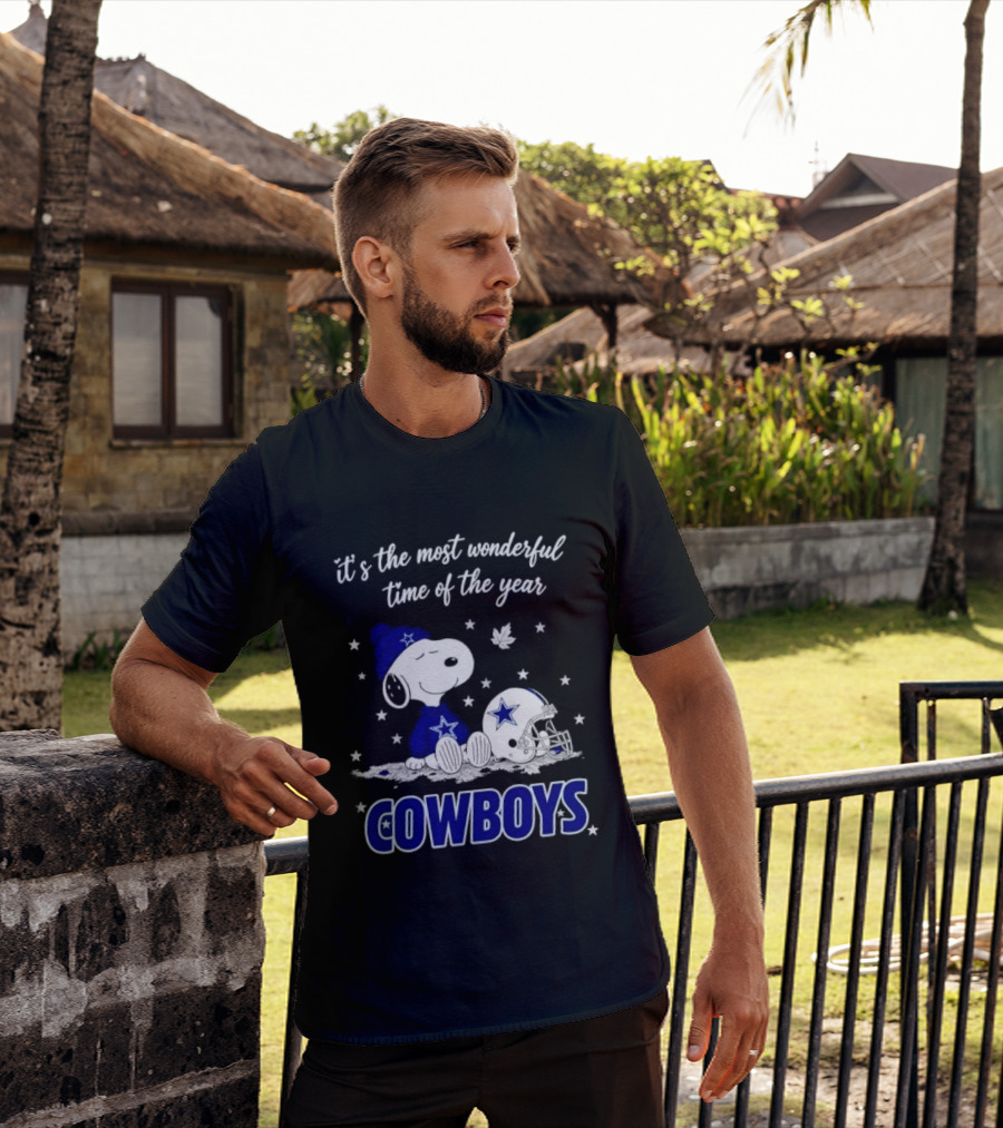 Its The Most Wonderful Time Of Year Snoopy Dallas Cowboys Beanie Helmet Stars T-Shirt