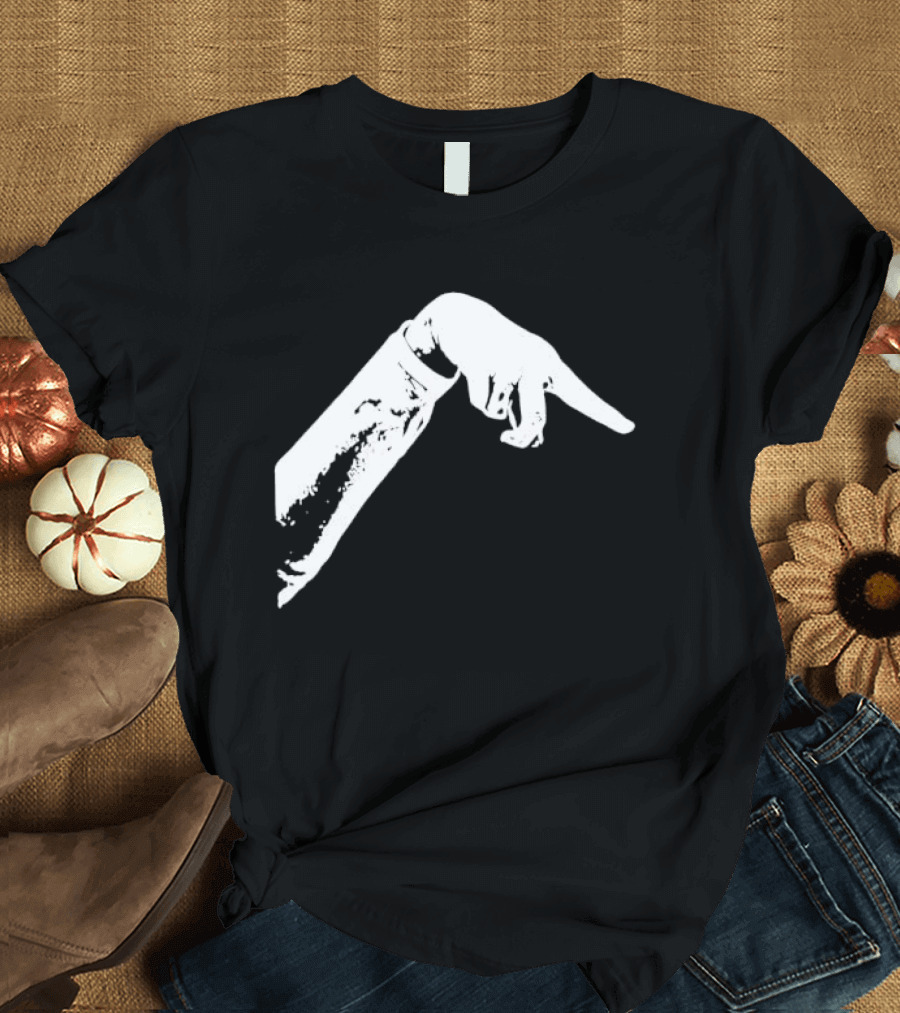 Monochrome Pointing Hand Sleeve Downward T-Shirt