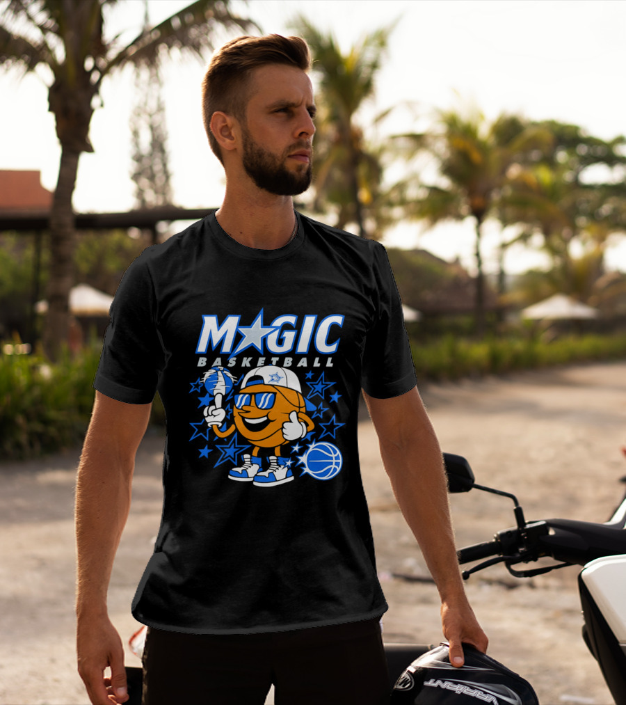 Magic Basketball Cartoon With Sunglasses And Stars T-Shirt
