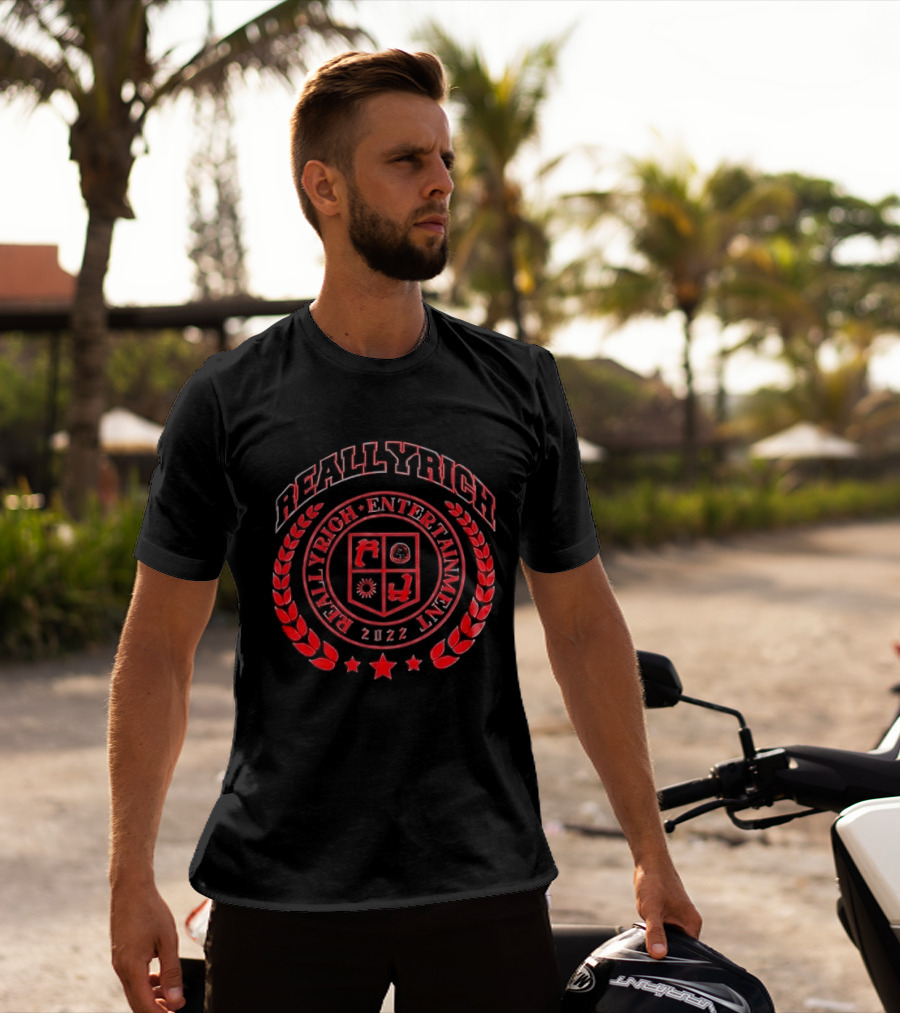 Reallyrich Entertainment 2022 Laurel Wreath Red Crest Shield And Stars T-Shirt