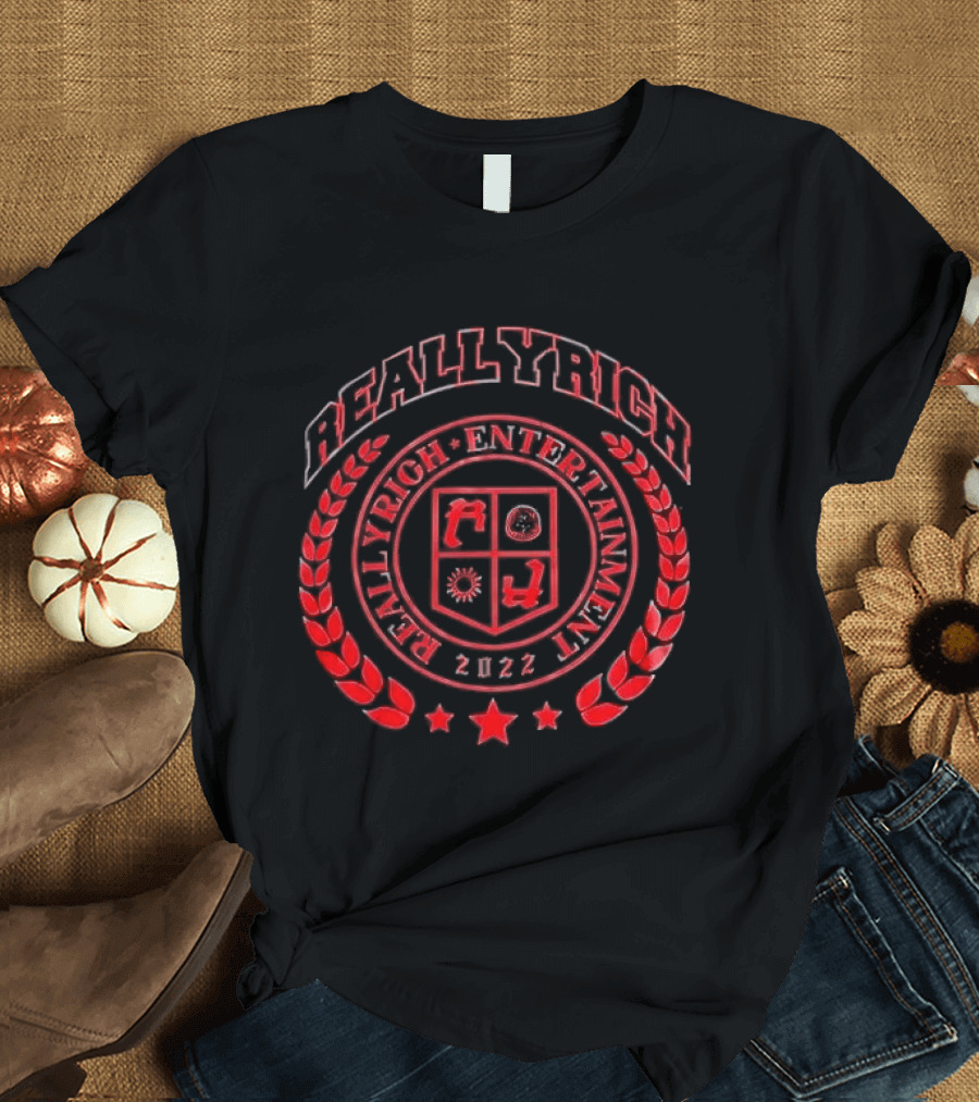 Reallyrich Entertainment 2022 Laurel Wreath Red Crest Shield And Stars T-Shirt