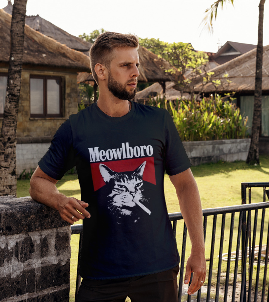 Meowlboro Cat Cigarette Parody With Smoking Cat And Red T-Shirt