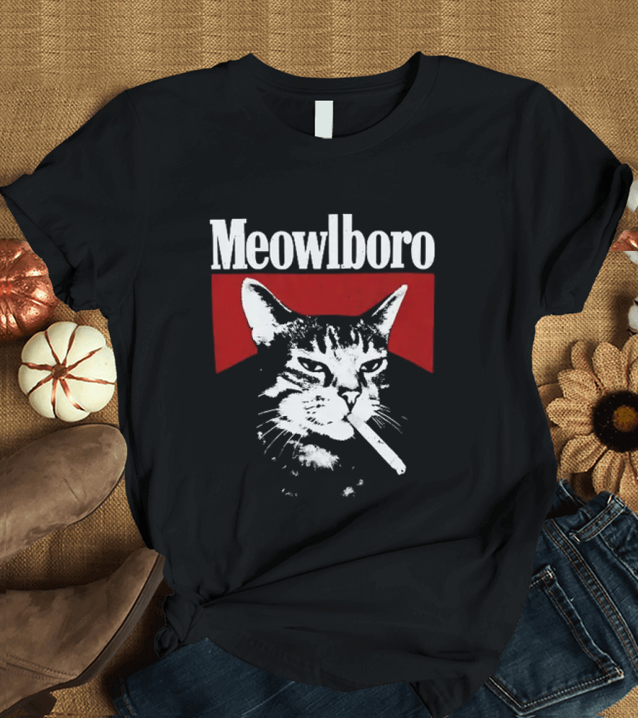 Meowlboro Cat Cigarette Parody With Smoking Cat And Red T-Shirt