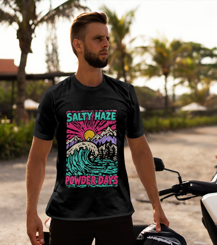 Salty Haze Powder Days Mountain Waves And Sunburst T-Shirt