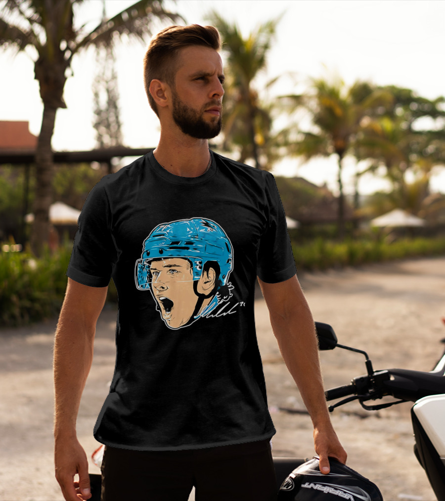 San Jose Sharks NHL 71 Yelling Hockey Player Helmet Caricature T-Shirt