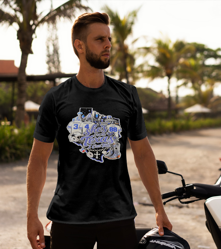 She's From Texas I Can Tell Pickens Prescott Lamb Dallas Cowboys Boots AT&T Stadium T-Shirt