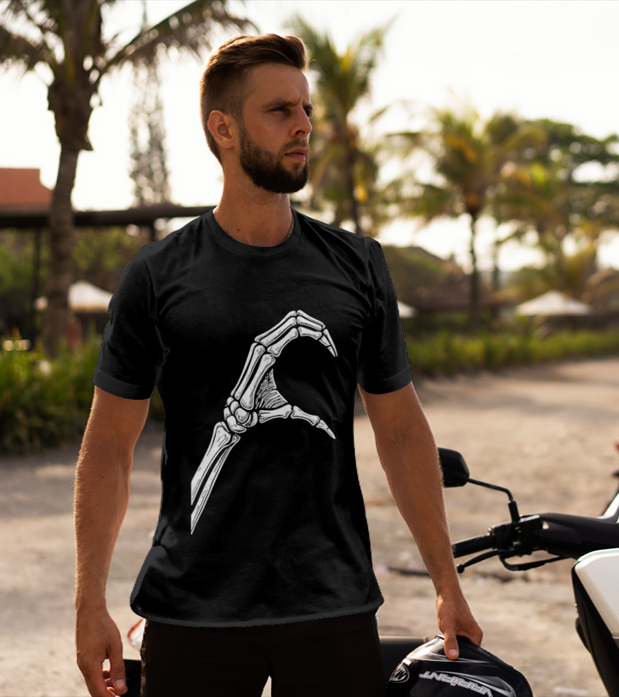 Skeleton Bone Hand Half Heart Gesture Line Sketch T-Shirt
