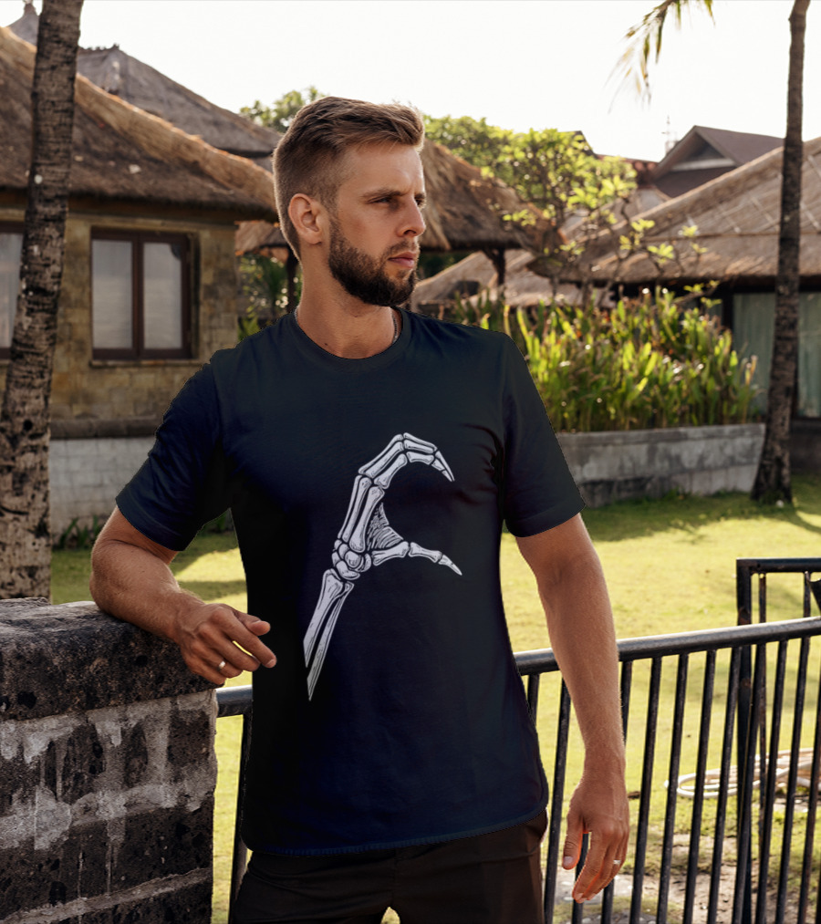 Skeleton Bone Hand Half Heart Gesture Line Sketch T-Shirt