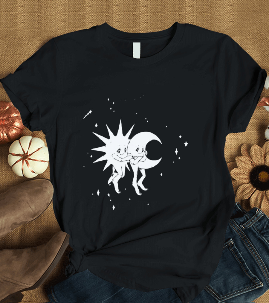 Steady Hands Sun Moon Black White Stars Walking T-Shirt